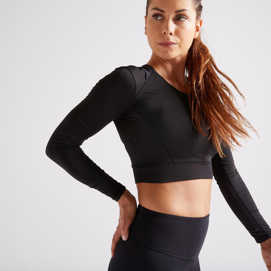 Xtreme Sportswear Women's Long Sleeve Sports Crop Top Black