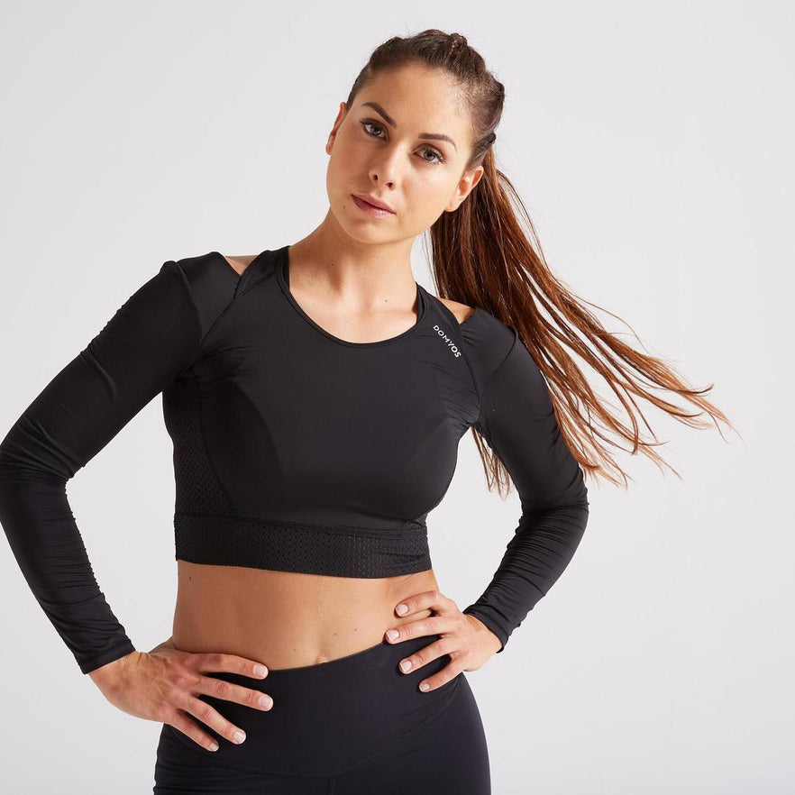 Xtreme Sportswear Women's Long Sleeve Sports Crop Top Black